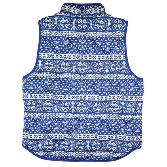 J. Crew Vest Down Feather Quilted Puffer Blue Snowflake Women Excursion XL Isle - Picture 2 of 7